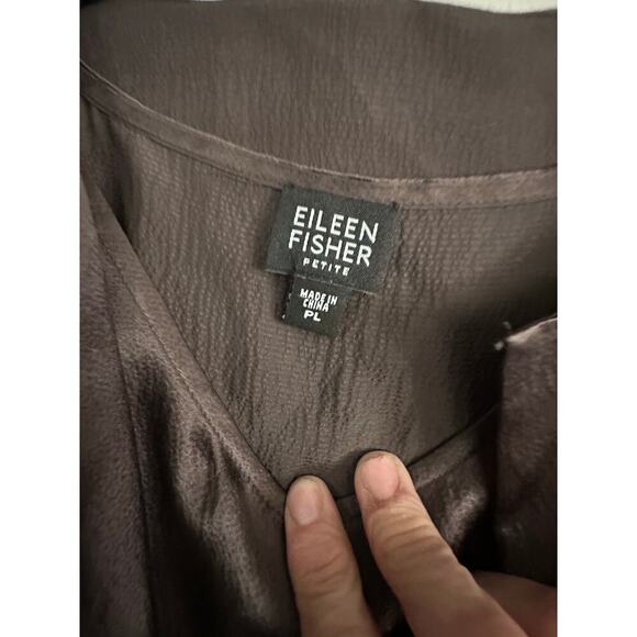 Eileen Fisher Women's Peat Brown Hammered Silk Satin Open Front Jacket Size PL - Picture 5 of 7